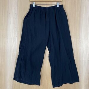 Cotton Lani Pants Womens Large Black Gauze Wide Leg Elastic Waist USA Casual